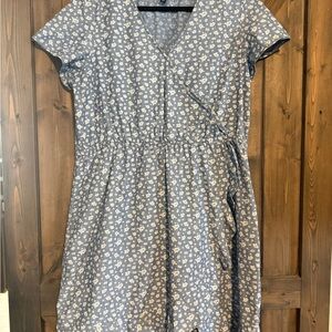 J.Crew Mercantile Blue Floral Wrap Dress XXL Flowy Short Sleeve